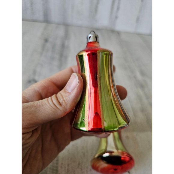 Vintage Bell striped red green ornament Xmas set - Picture 2 of 12